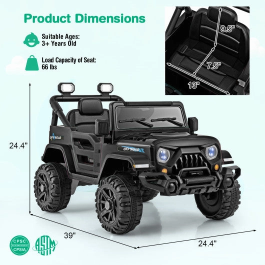 12V Kids Ride on Truck Car With Remote Control Threaded Wheels and 3 Speeds-Black