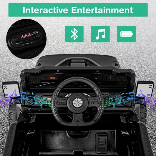 12V Kids Ride on Truck Car With Remote Control Threaded Wheels and 3 Speeds-Black
