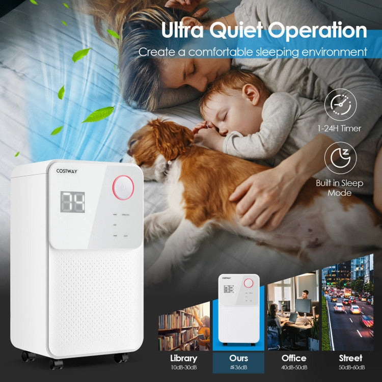 32 Pints 2000 Sq. Ft Dehumidifier for Home and Basements With 3-Color Digital Display-White