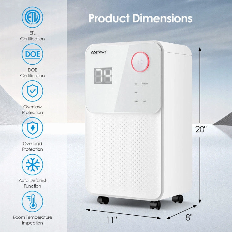 32 Pints 2000 Sq. Ft Dehumidifier for Home and Basements With 3-Color Digital Display-White
