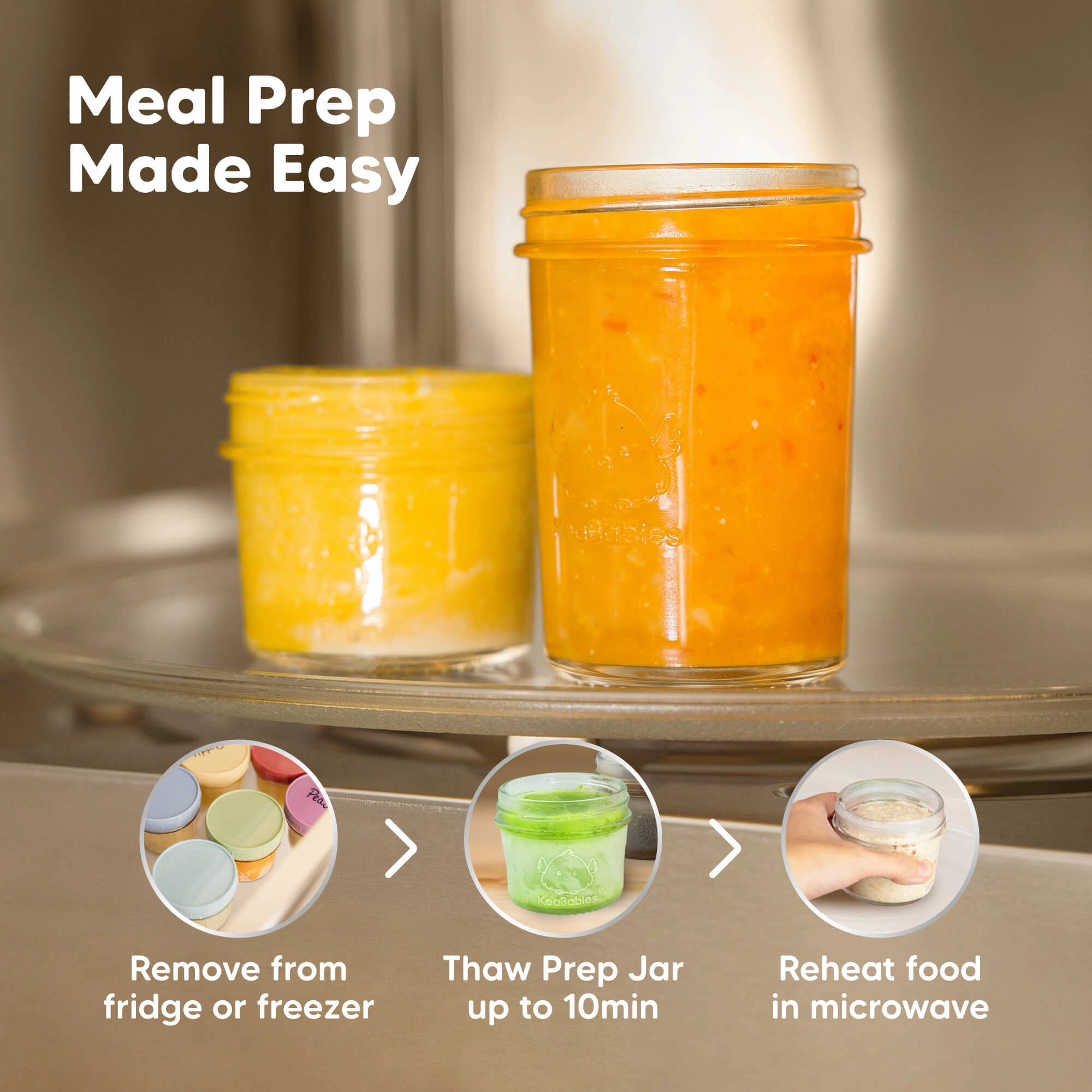 4-Pack Prep Jars Food Glass Containers (Sage)