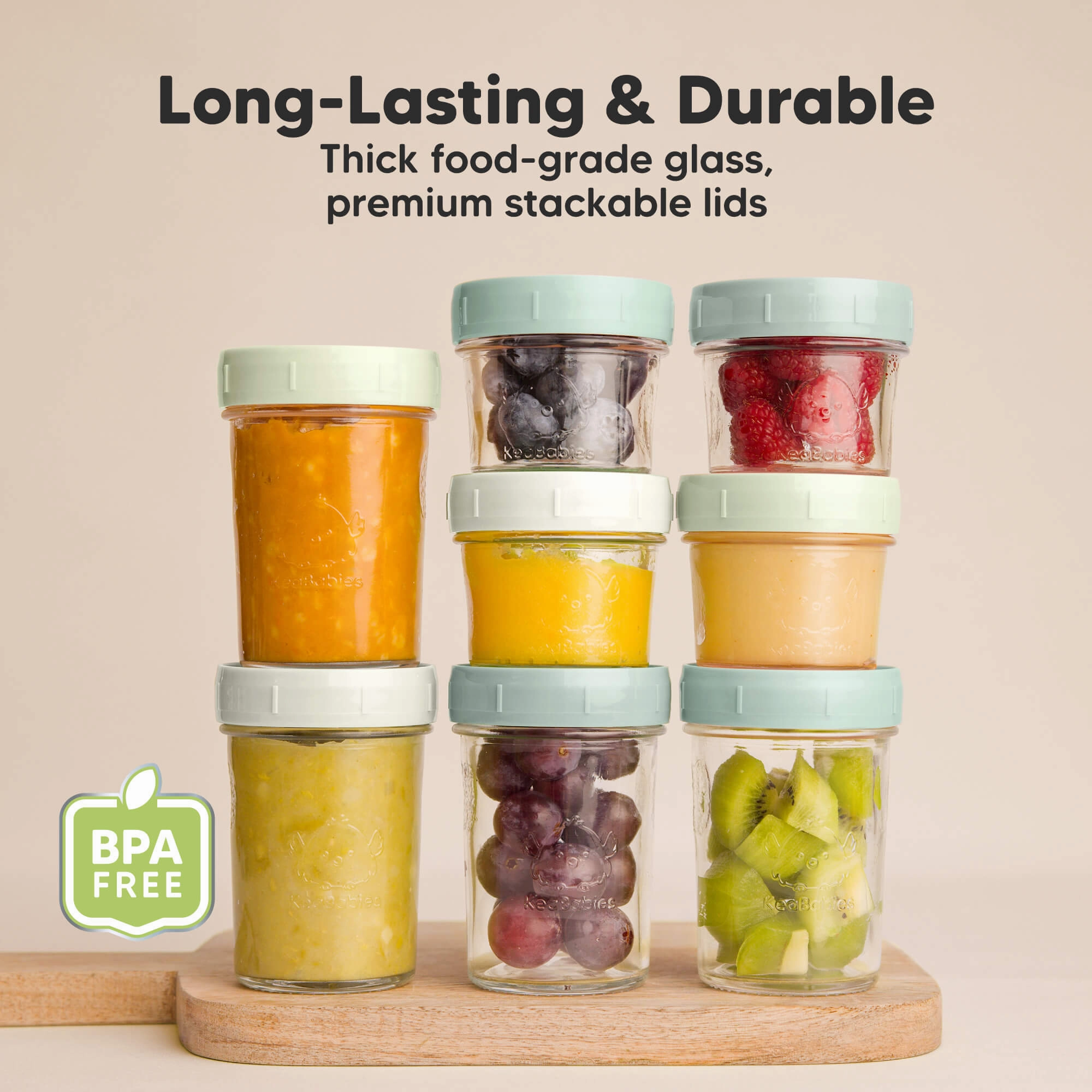 4-Pack Prep Jars Food Glass Containers (Sage)