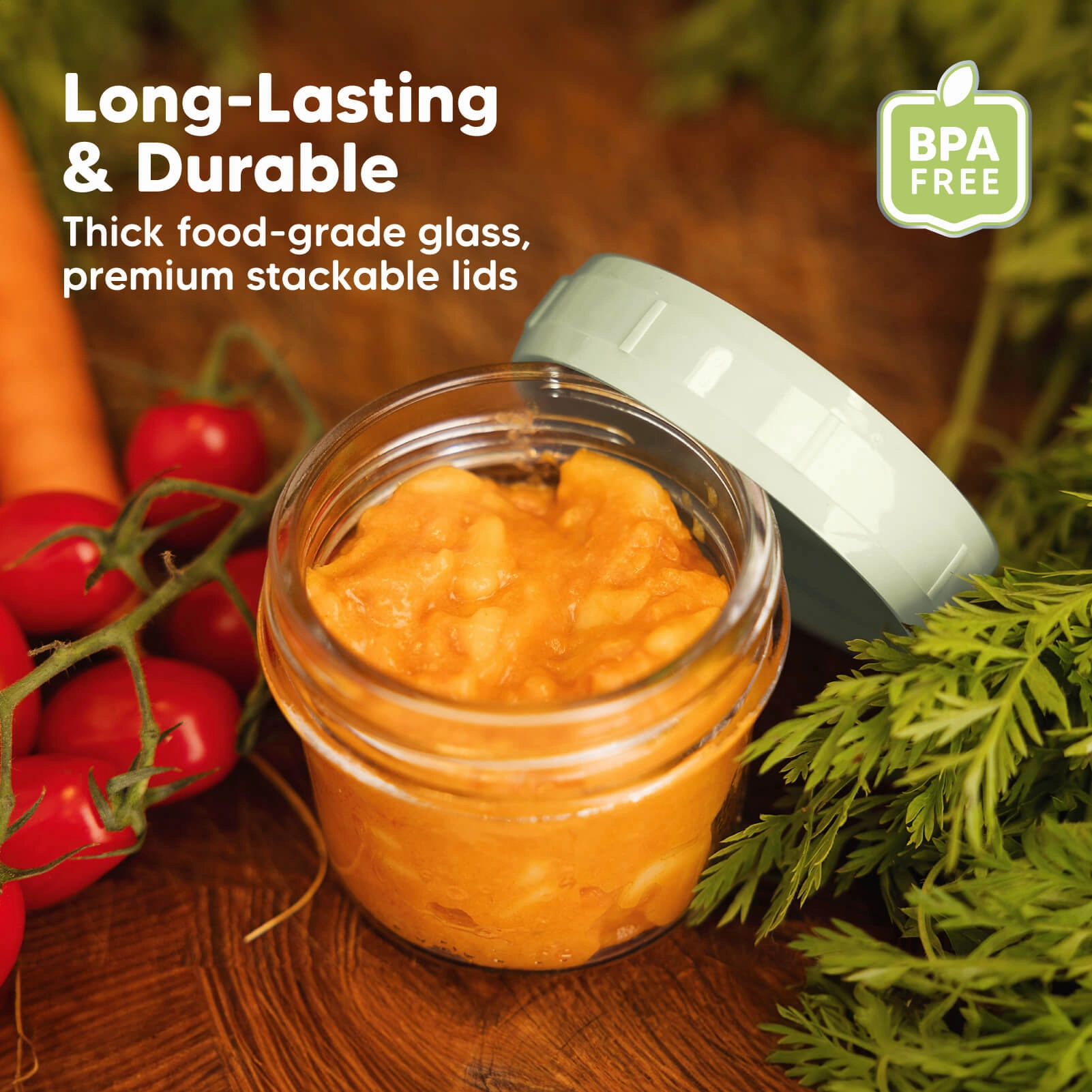 6-Pack Prep Jars Food Glass Containers (Sage)