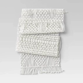 72" x 14" Cotton Macrame Runner White