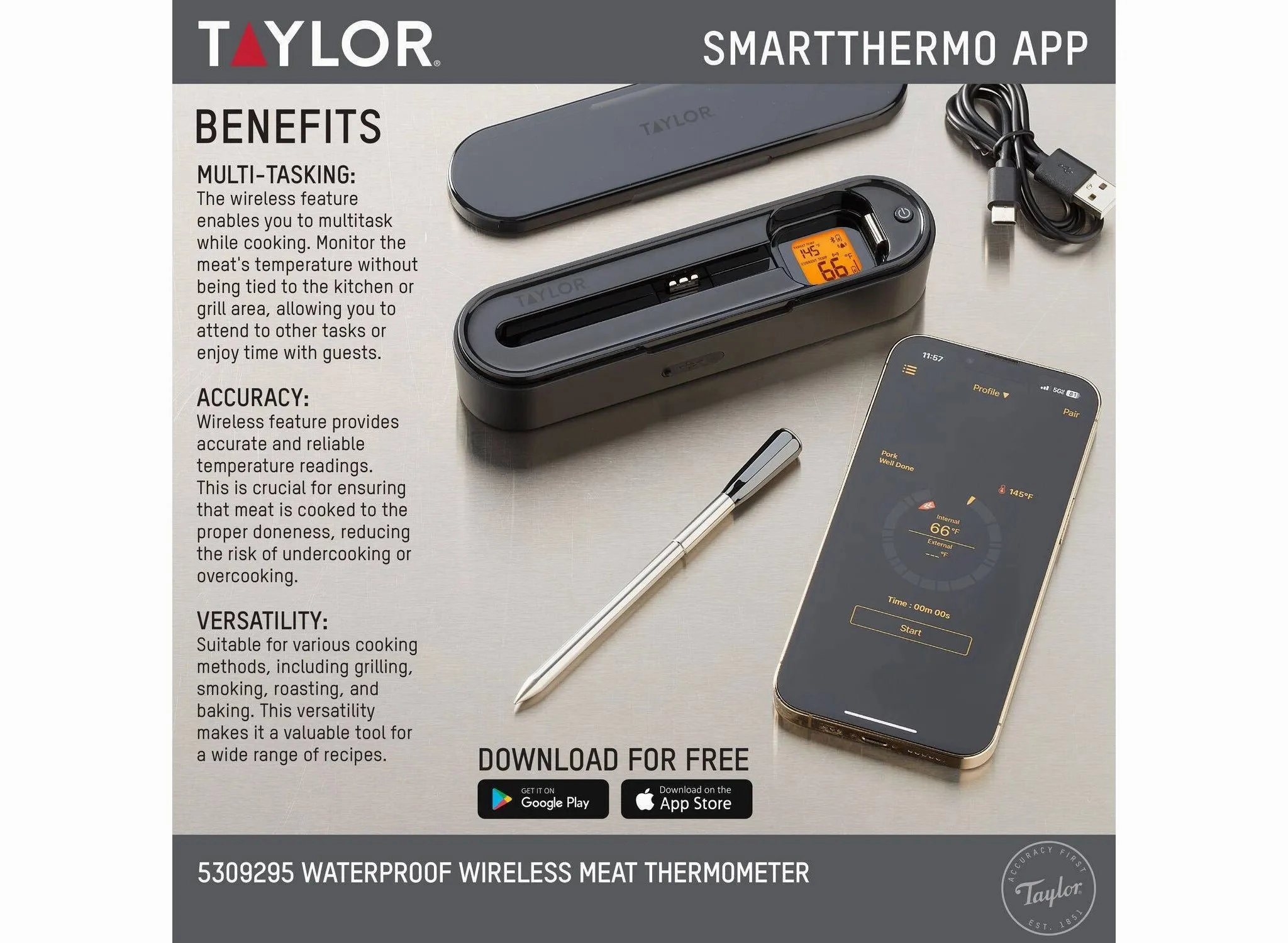Bluetooth App Wireless Digital Cooking Kitchen Meat Thermometer