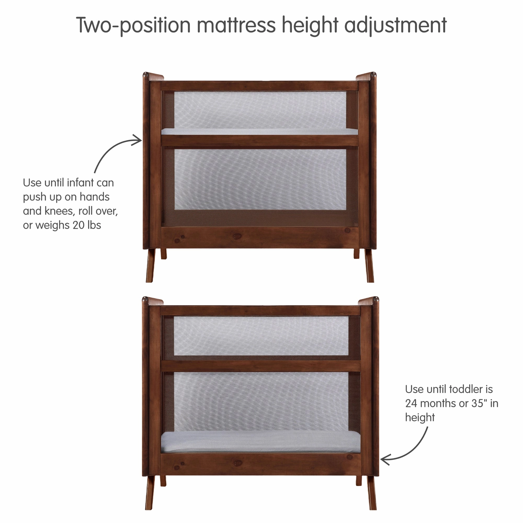 Breathable™ Mesh 2-in-1 Mini Crib — Walnut — Greenguard Gold Certified