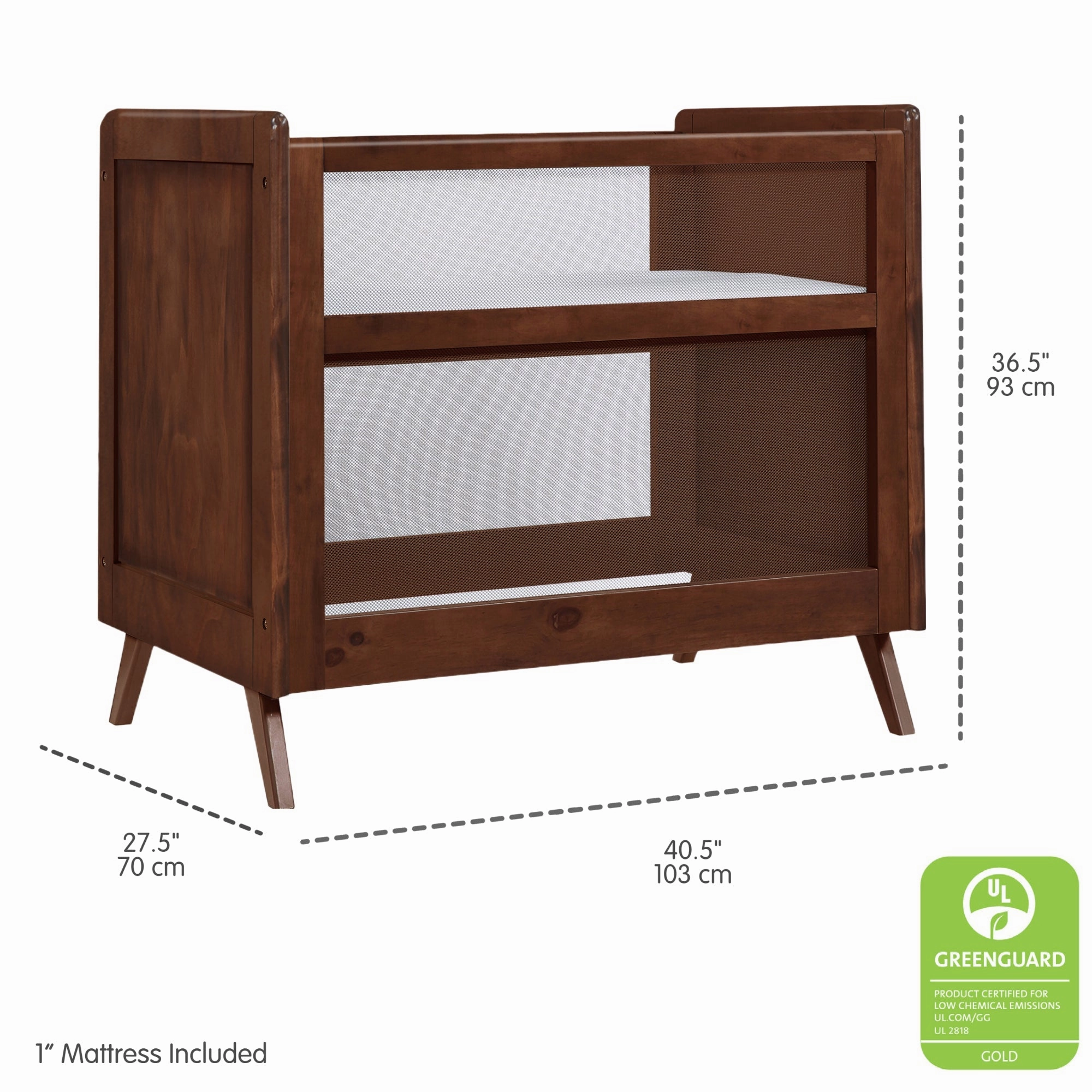 Breathable™ Mesh 2-in-1 Mini Crib — Walnut — Greenguard Gold Certified