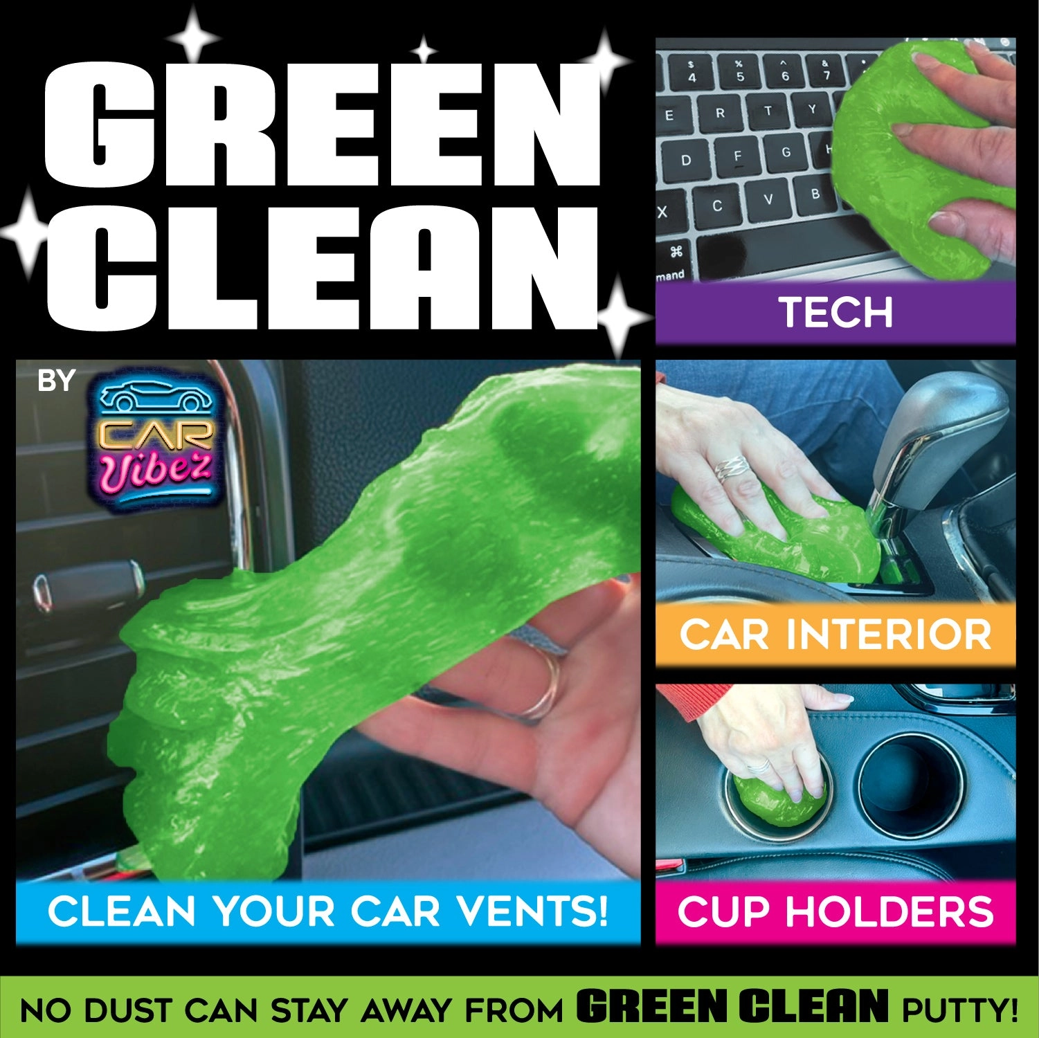 Car Putty Green Clean Car and Technology Slime - 6 Pieces Per Retail Ready Display 23718