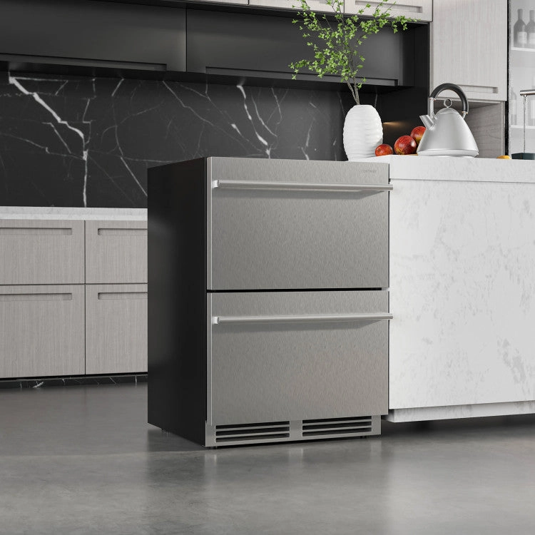 Costway 24 Inch Under Counter Dual Drawer Fridge with 37℉-64℉ Temperature Range