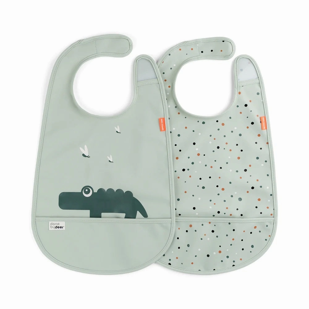 Done By Deer Bib W/Velcro 2-Pack Croco Green
