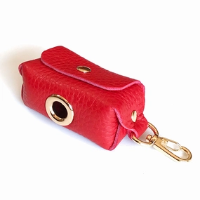 Fine Doggy Red Leather Leash Waste Bag Holder - One Size