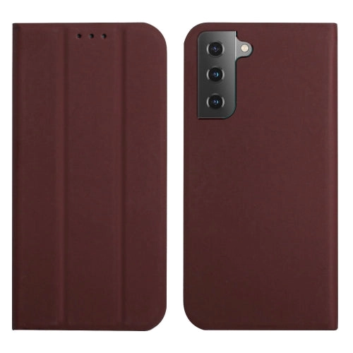 For Samsung Galaxy S21  5G 3-Folding Ultrathin Skin Feel Magnetic Solid Color Horizontal Flip