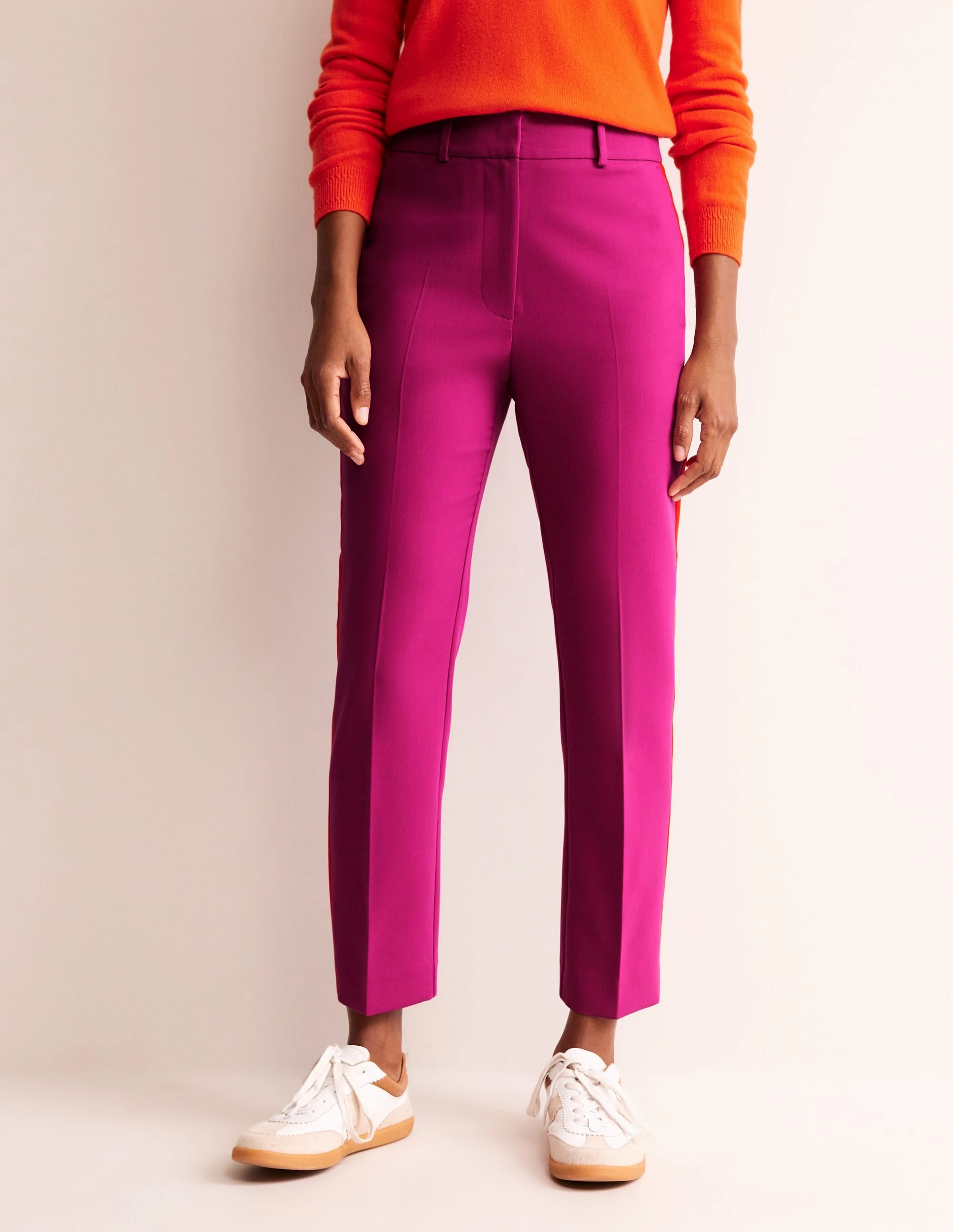Kew Side Stripe Trousers-Rose Violet, Red Stripe