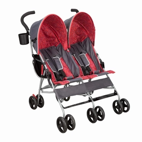 LX Side by Side Stroller - with Recline, Storage & Compact Fold, Red & Grey