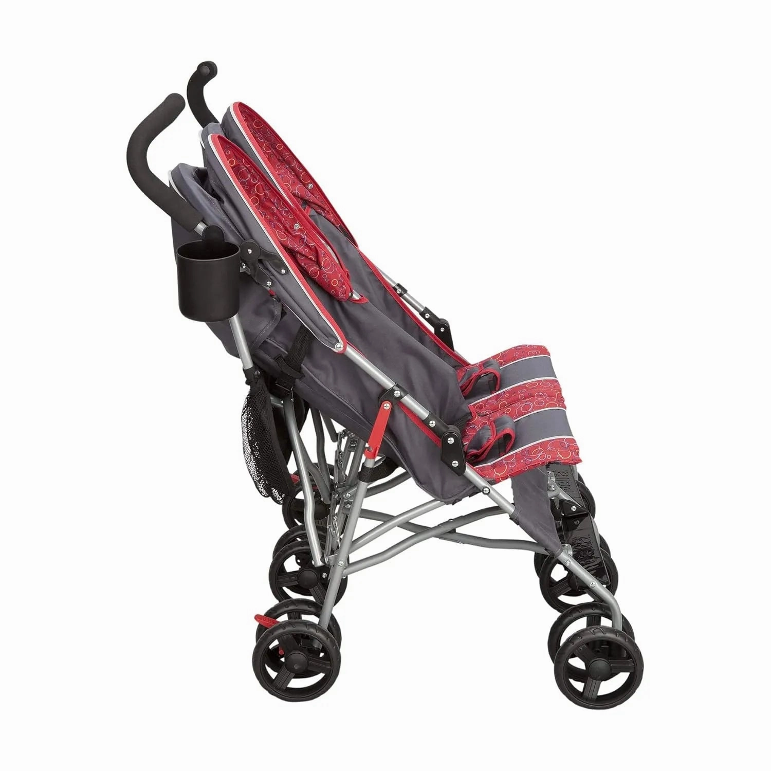 LX Side by Side Stroller - with Recline, Storage & Compact Fold, Red & Grey