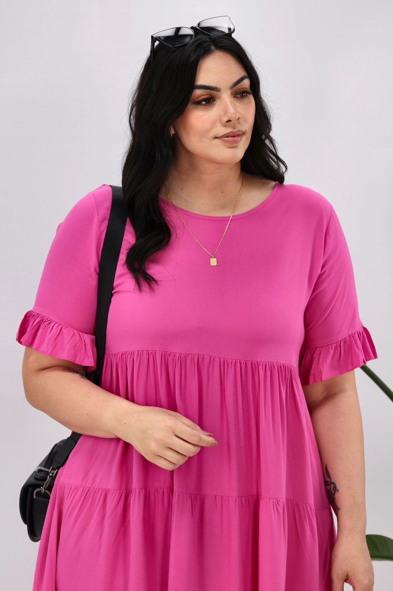 New U Collection Round Neck Midi Dress Pink