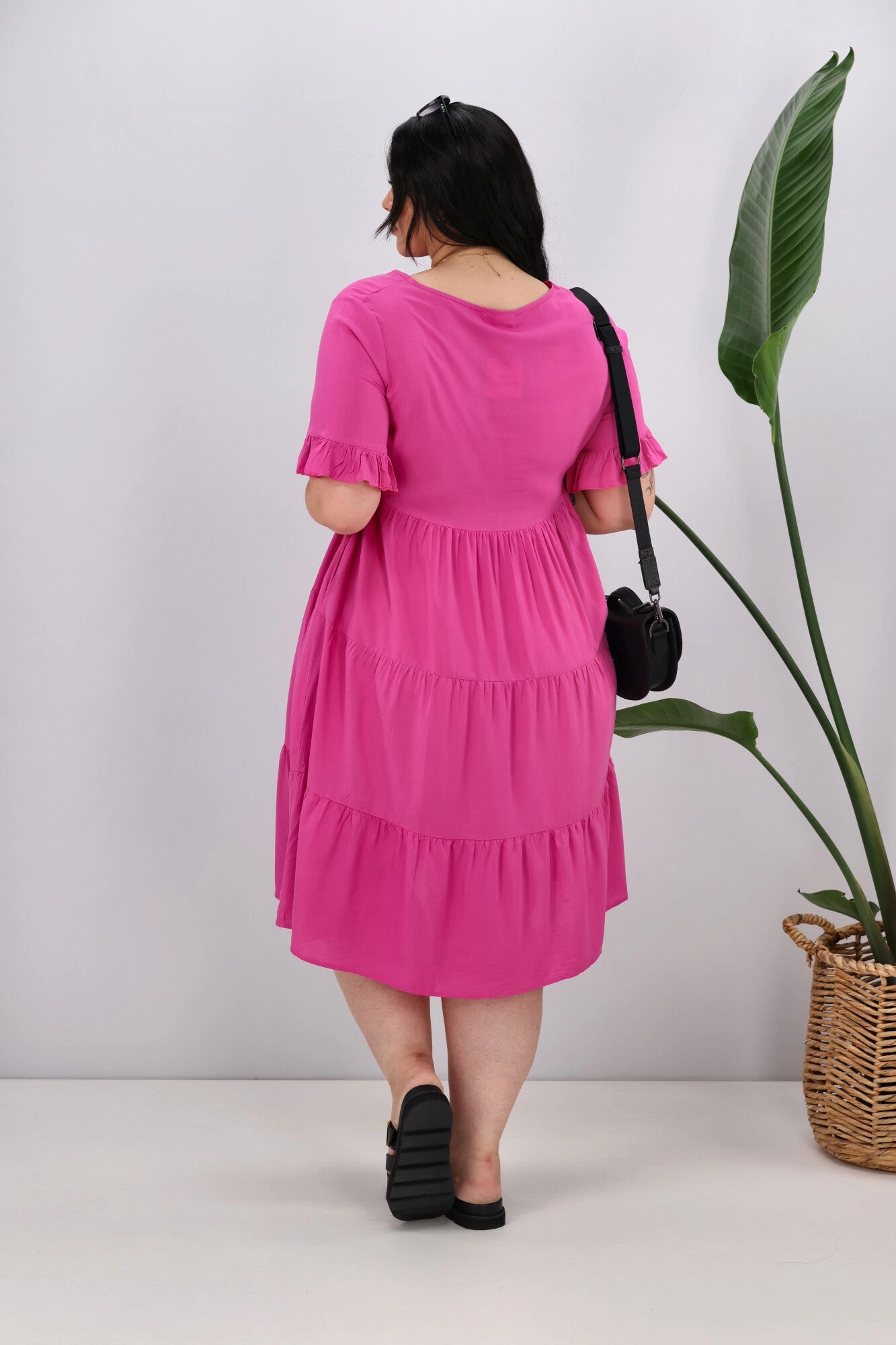 New U Collection Round Neck Midi Dress Pink