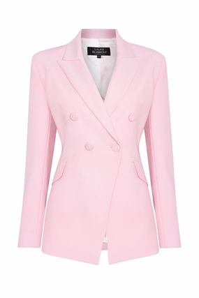 Pale Pink Wool Faille Double Breasted Blazer Jacket - Imogen