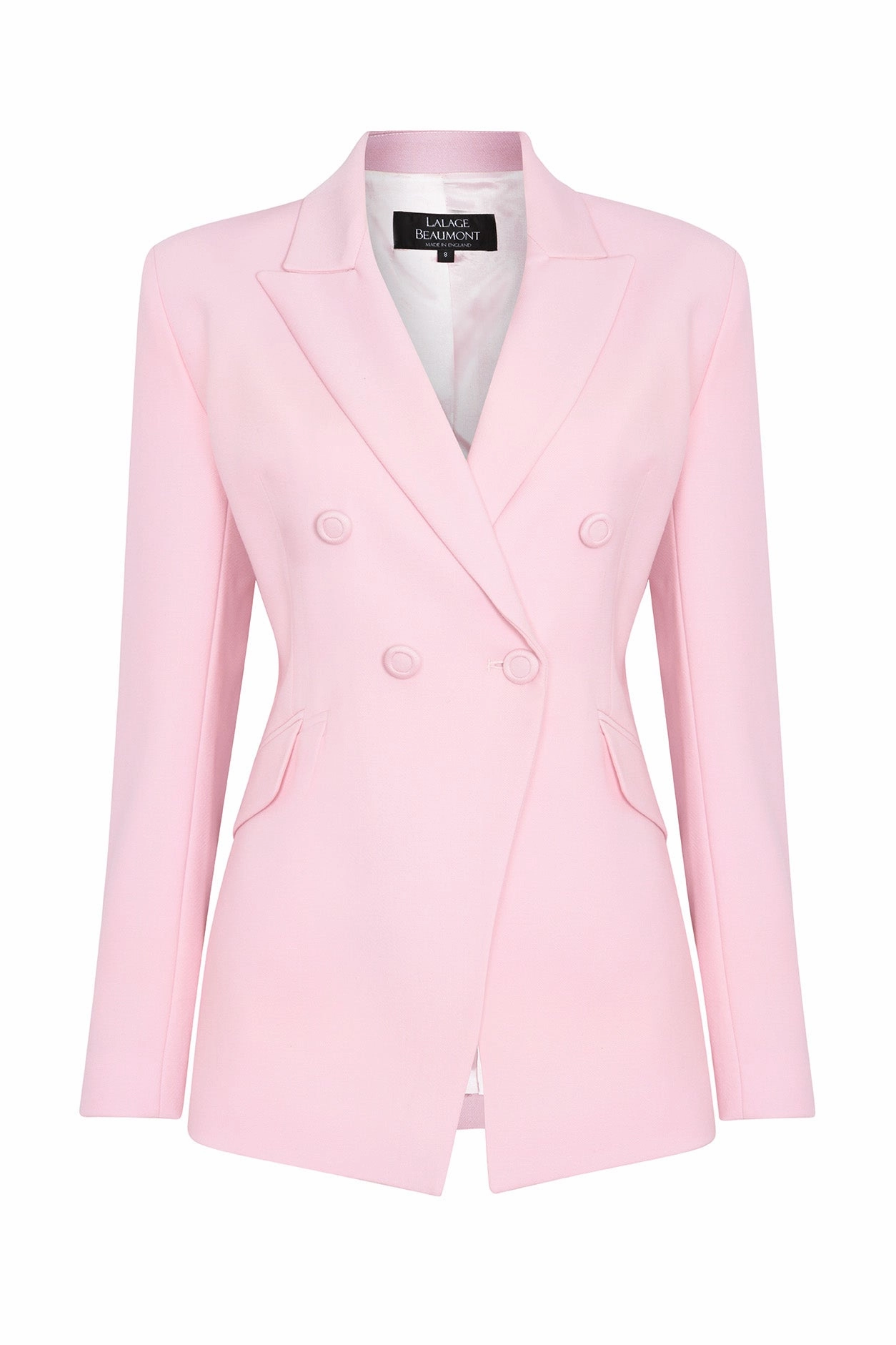 Pale Pink Wool Faille Double Breasted Blazer Jacket - Imogen